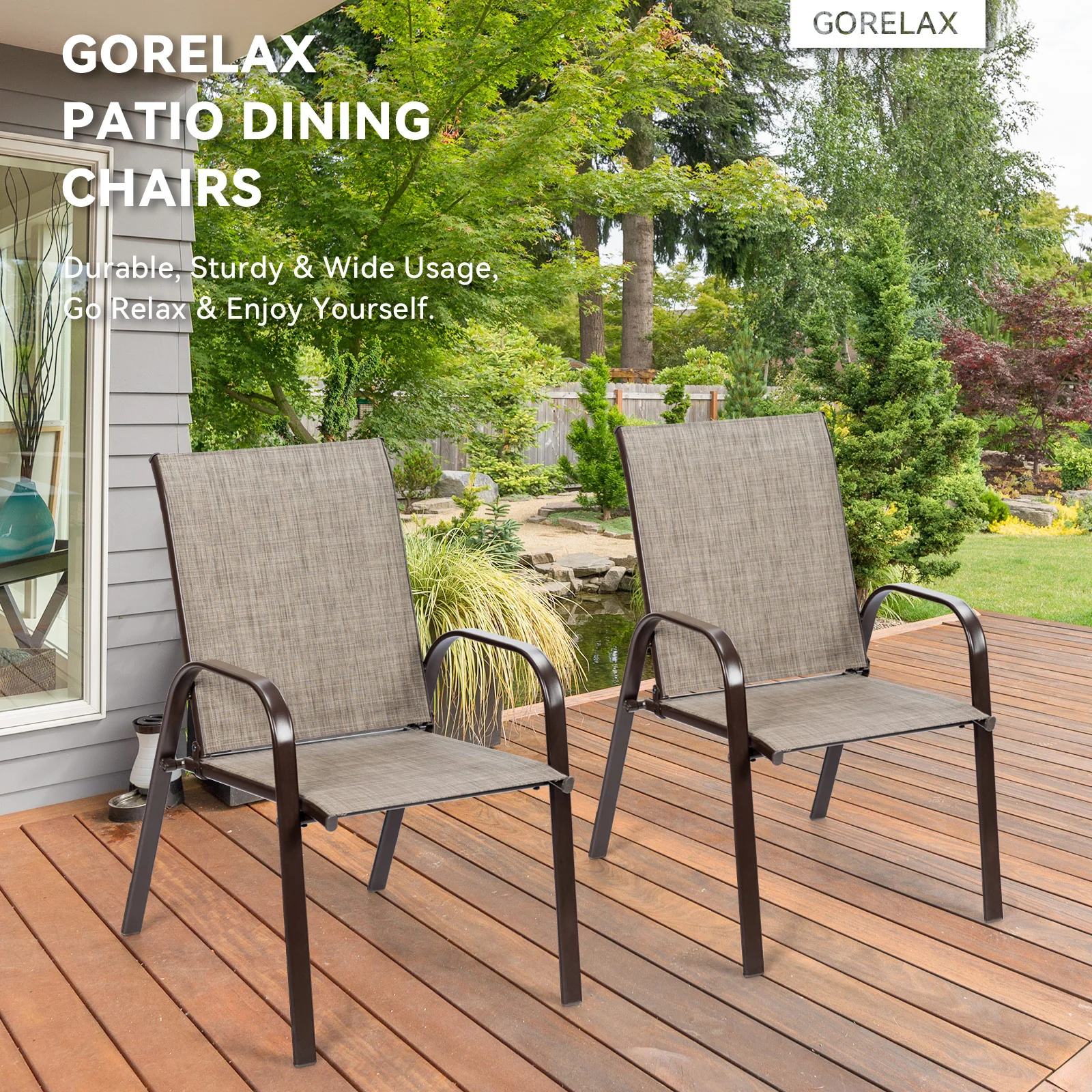 Patio Outdoor Dining Chair, 2 Pieces, Gray - Image 2