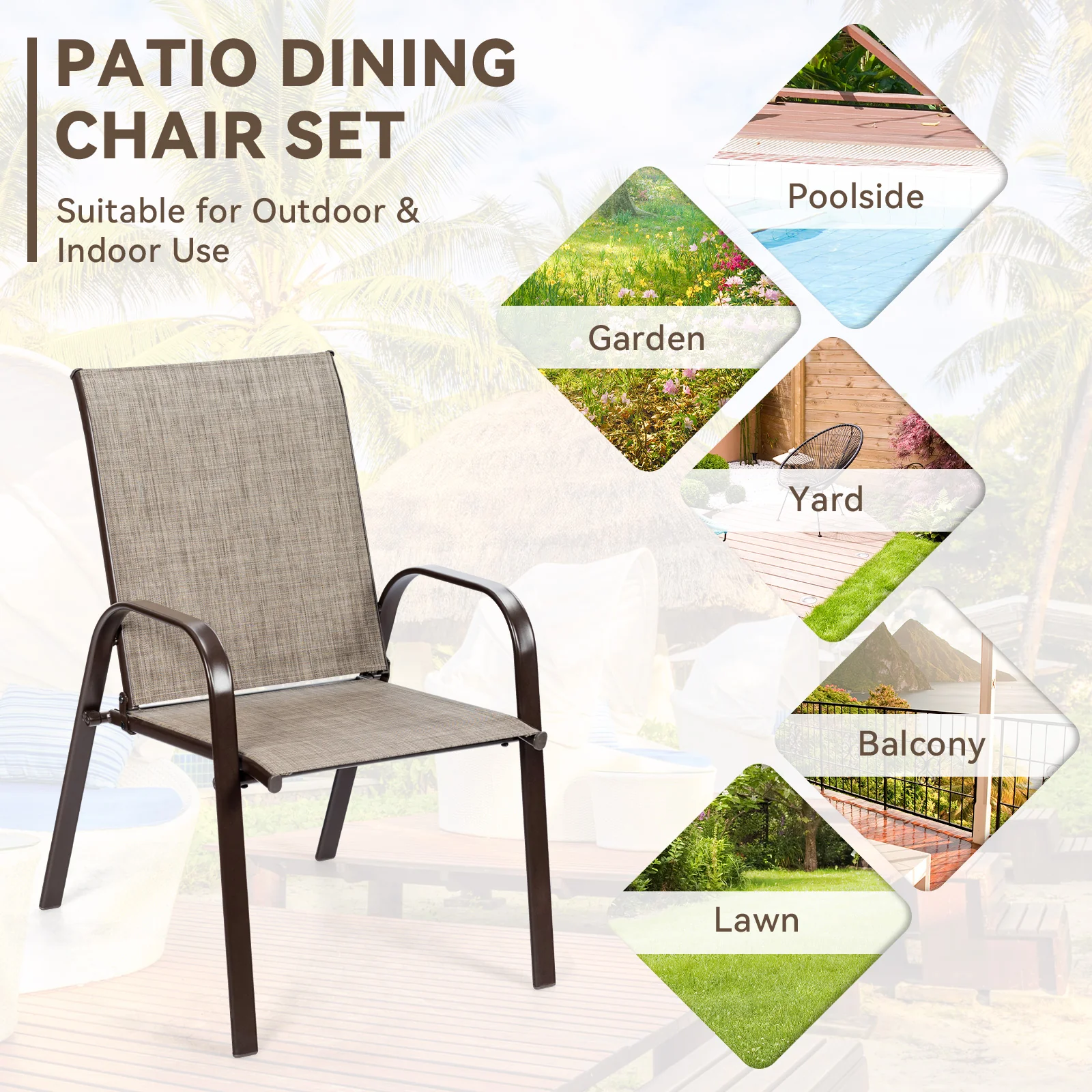 Patio Outdoor Dining Chair, 2 Pieces, Gray - Image 3