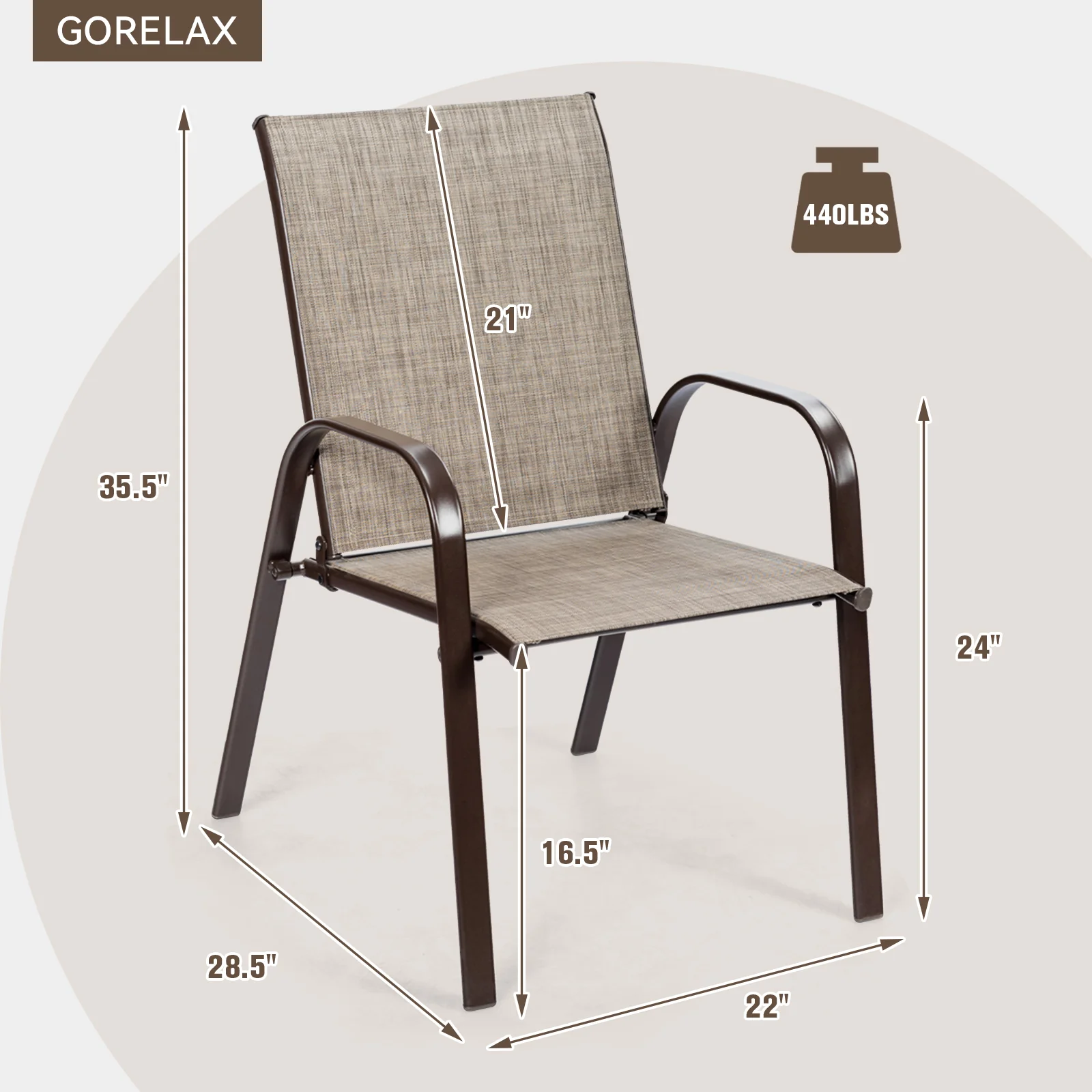 Patio Outdoor Dining Chair, 2 Pieces, Gray - Image 5
