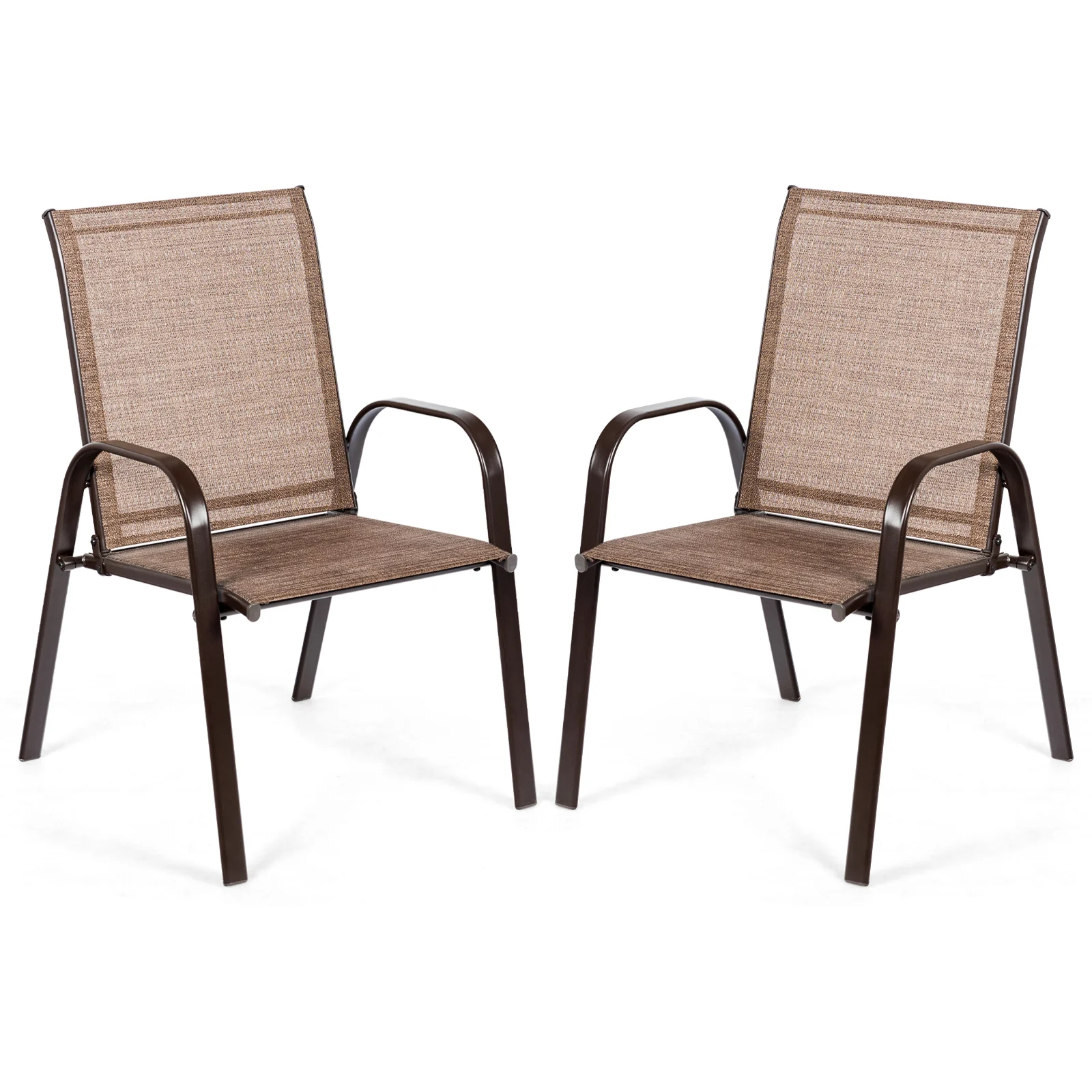 Patio Outdoor Dining Chair, 2 Pieces With Armrest, Brown