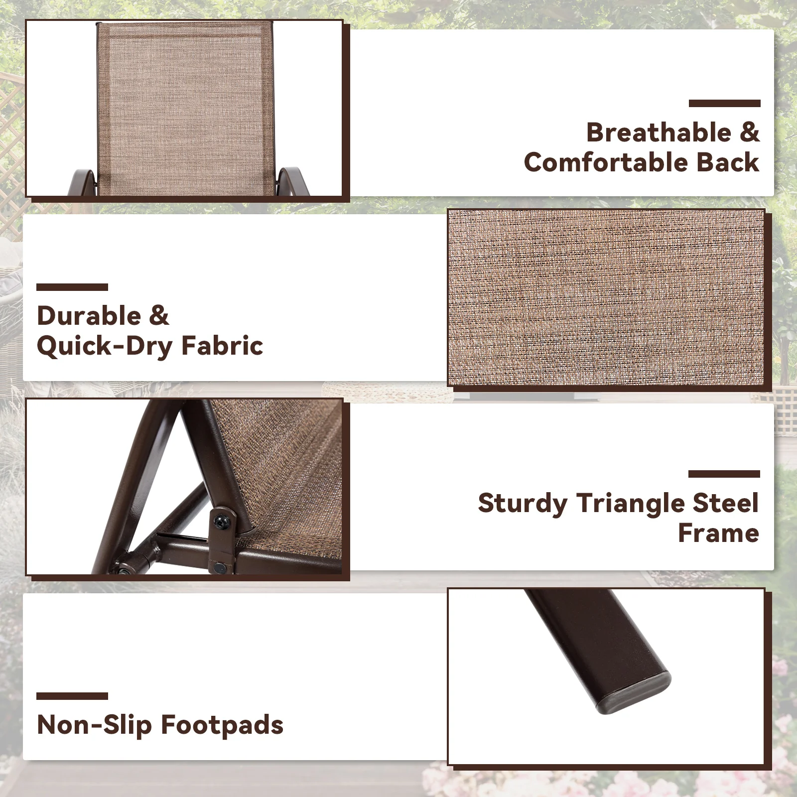 Patio Outdoor Dining Chair, 2 Pieces With Armrest, Brown - Image 10