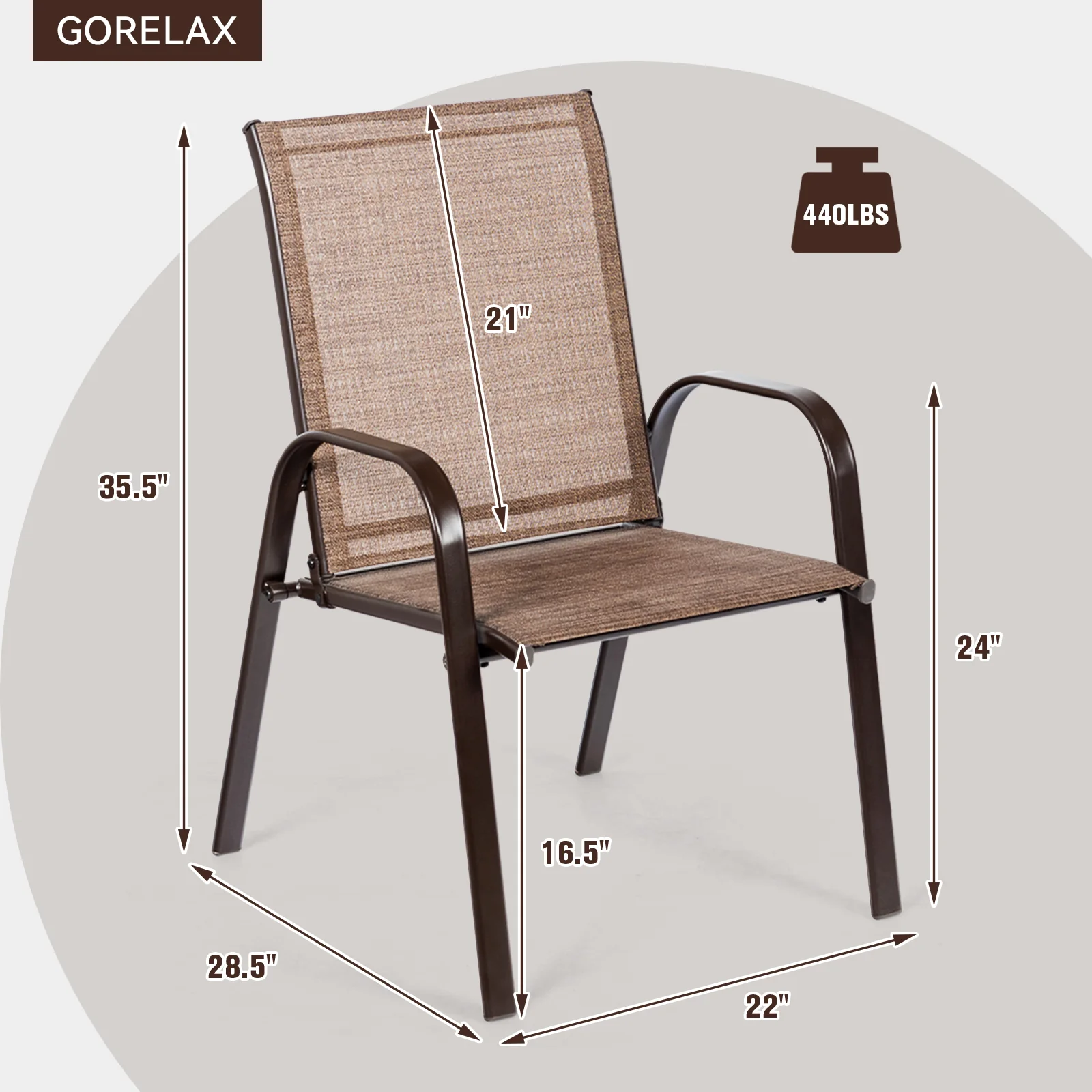Patio Outdoor Dining Chair, 2 Pieces With Armrest, Brown - Image 5