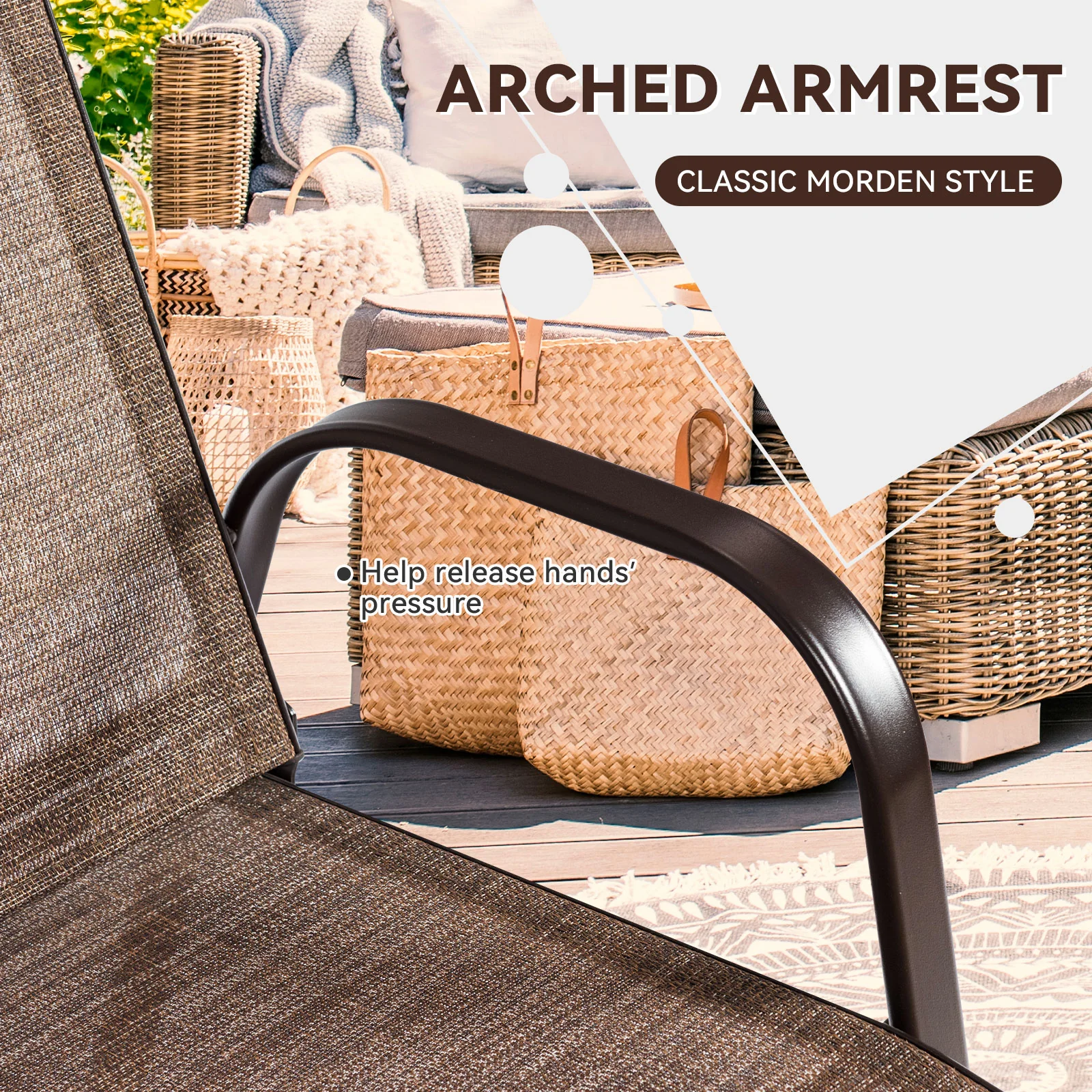 Patio Outdoor Dining Chair, 2 Pieces With Armrest, Brown - Image 6