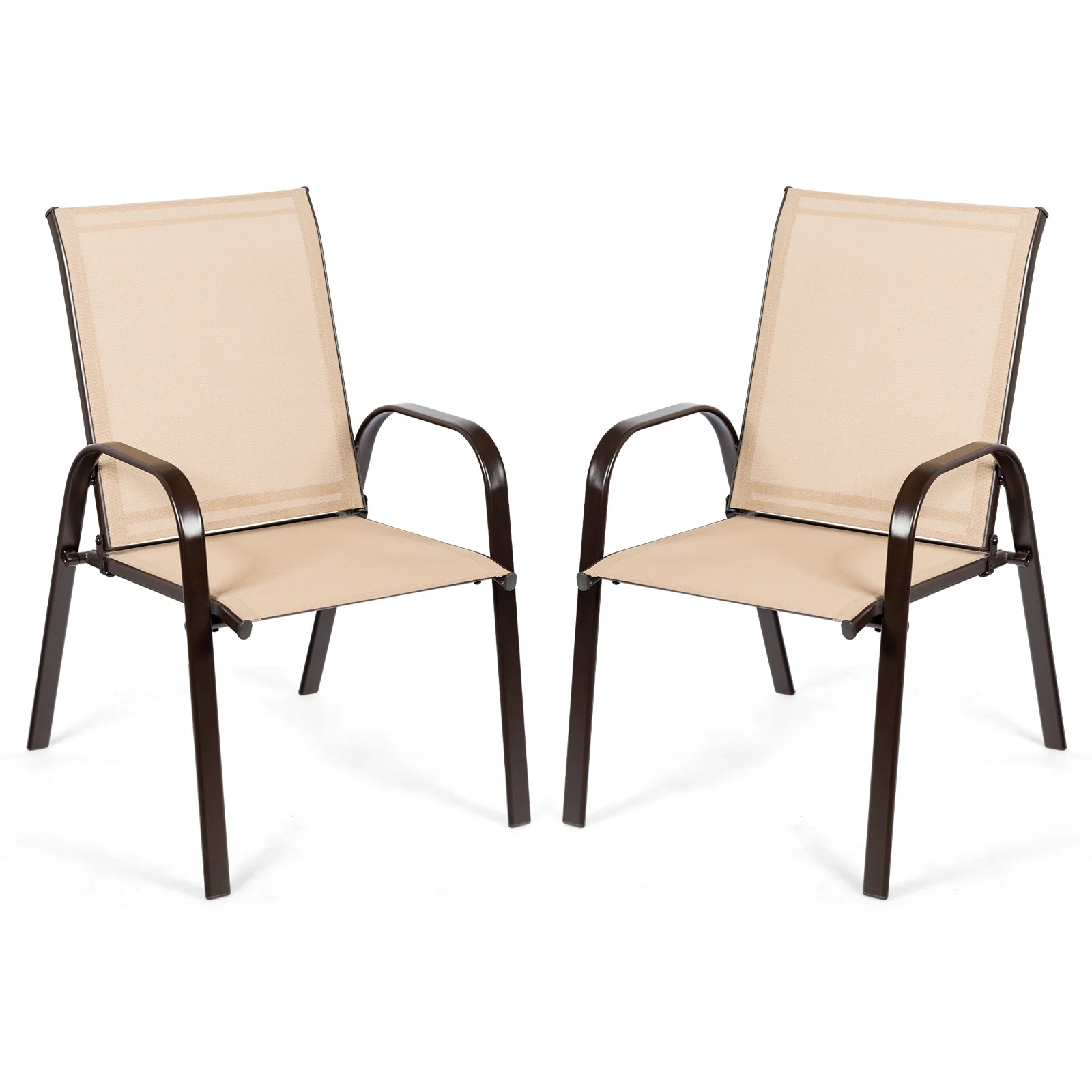 Patio Outdoor Dining Chair With Armrest, 2 Pieces, Beige - Image 4