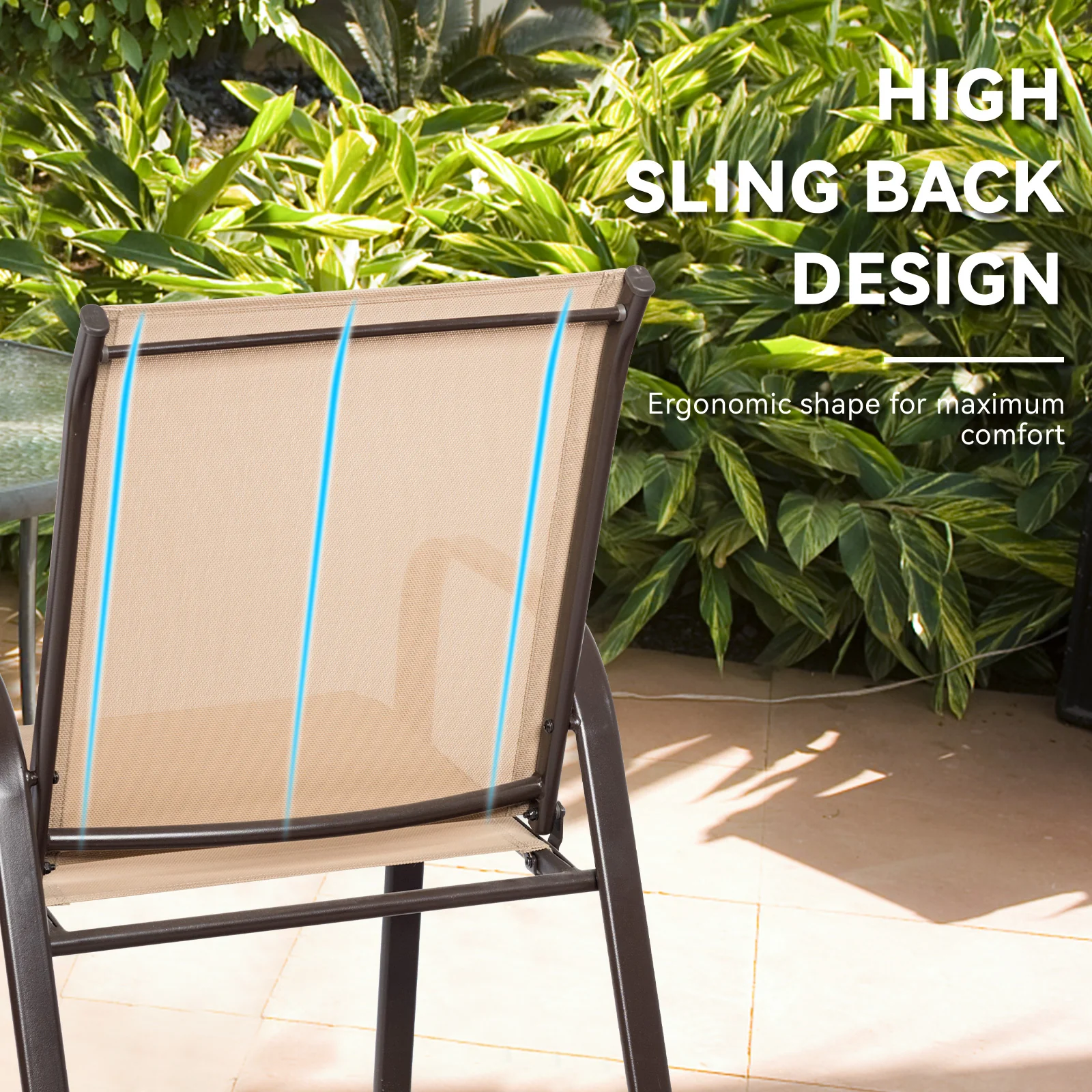 Patio Outdoor Dining Chair With Armrest, 2 Pieces, Beige - Image 6