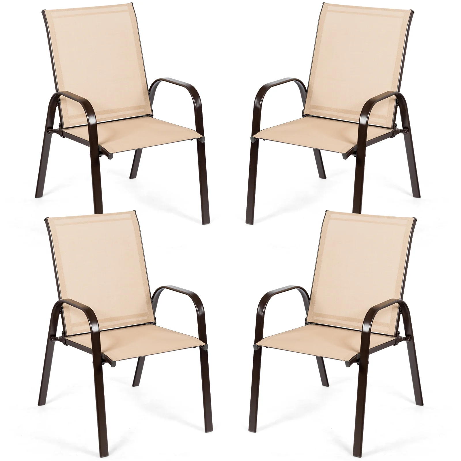 Patio Outdoor Dining Chair With Armrest, 2 Pieces, Beige - Image 8