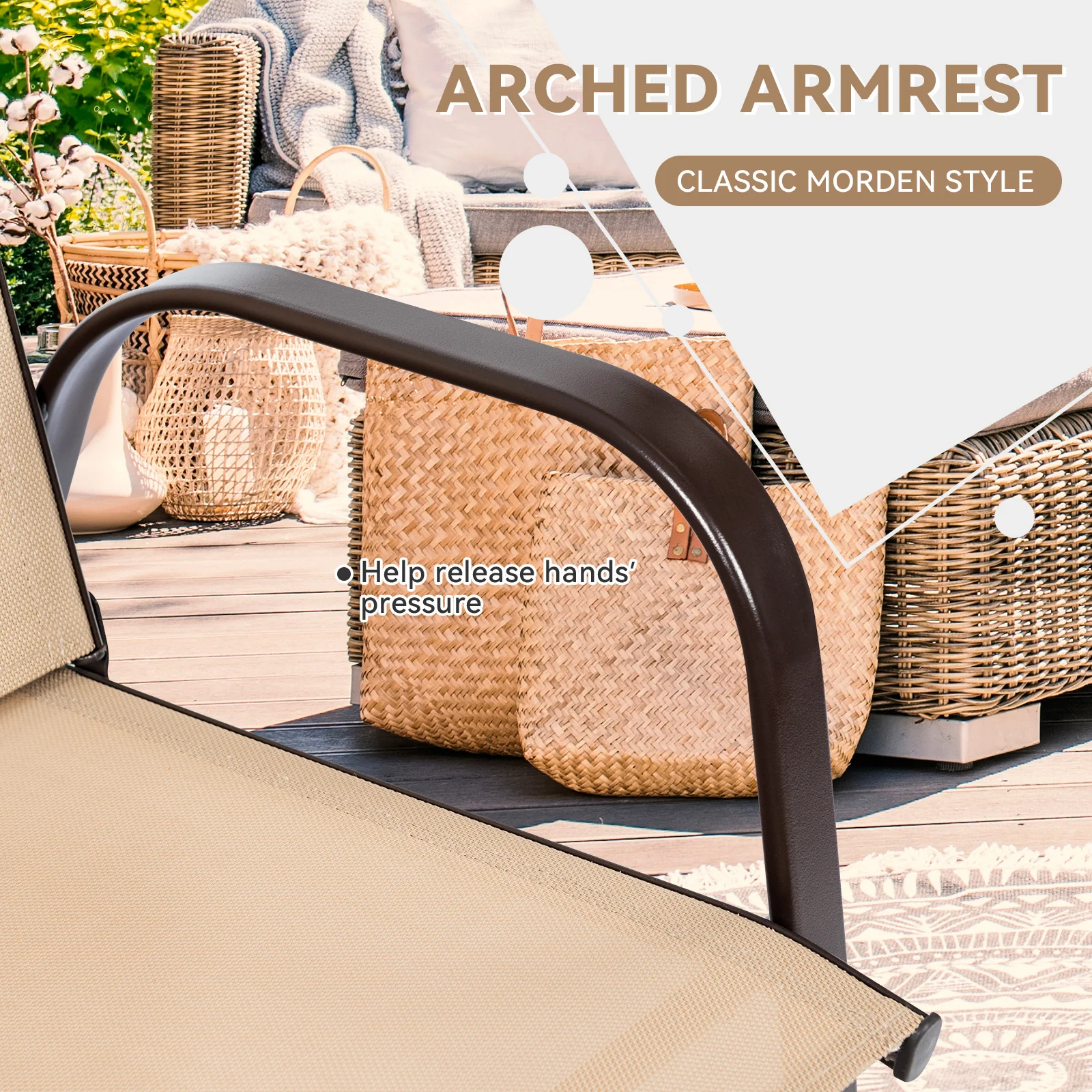Patio Outdoor Dining Chair With Armrest, 2 Pieces, Beige - Image 9