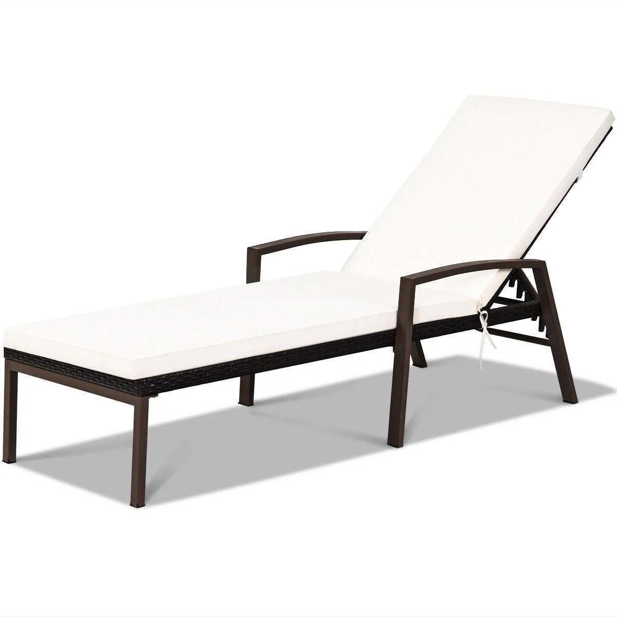 Patio PE Rattan Chaise Recliner, Adjustable Back, Cushioned, White - Image 4