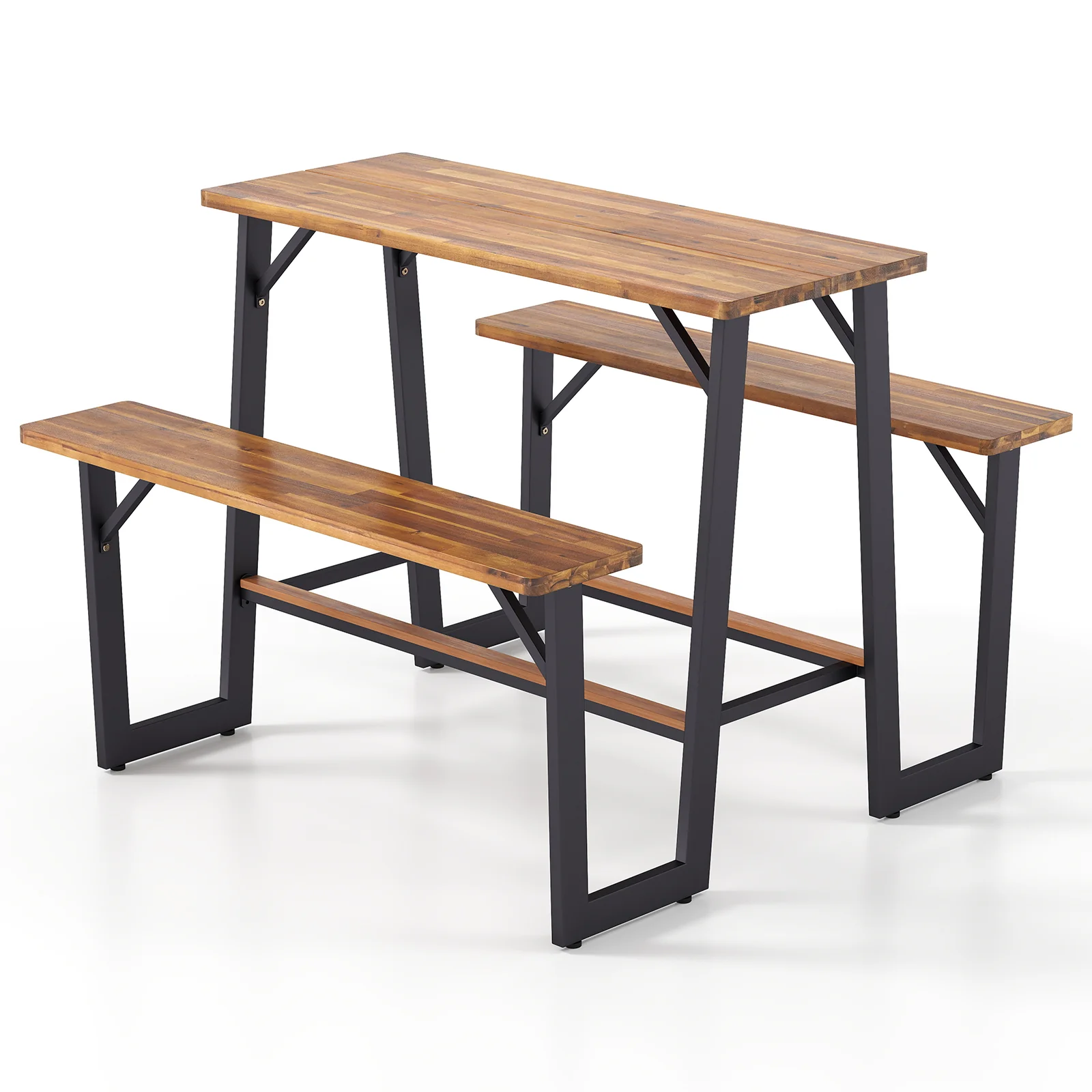 Patio Picnic Table Bench Set, Acacia Wood Tabletop, Natural - Image 4