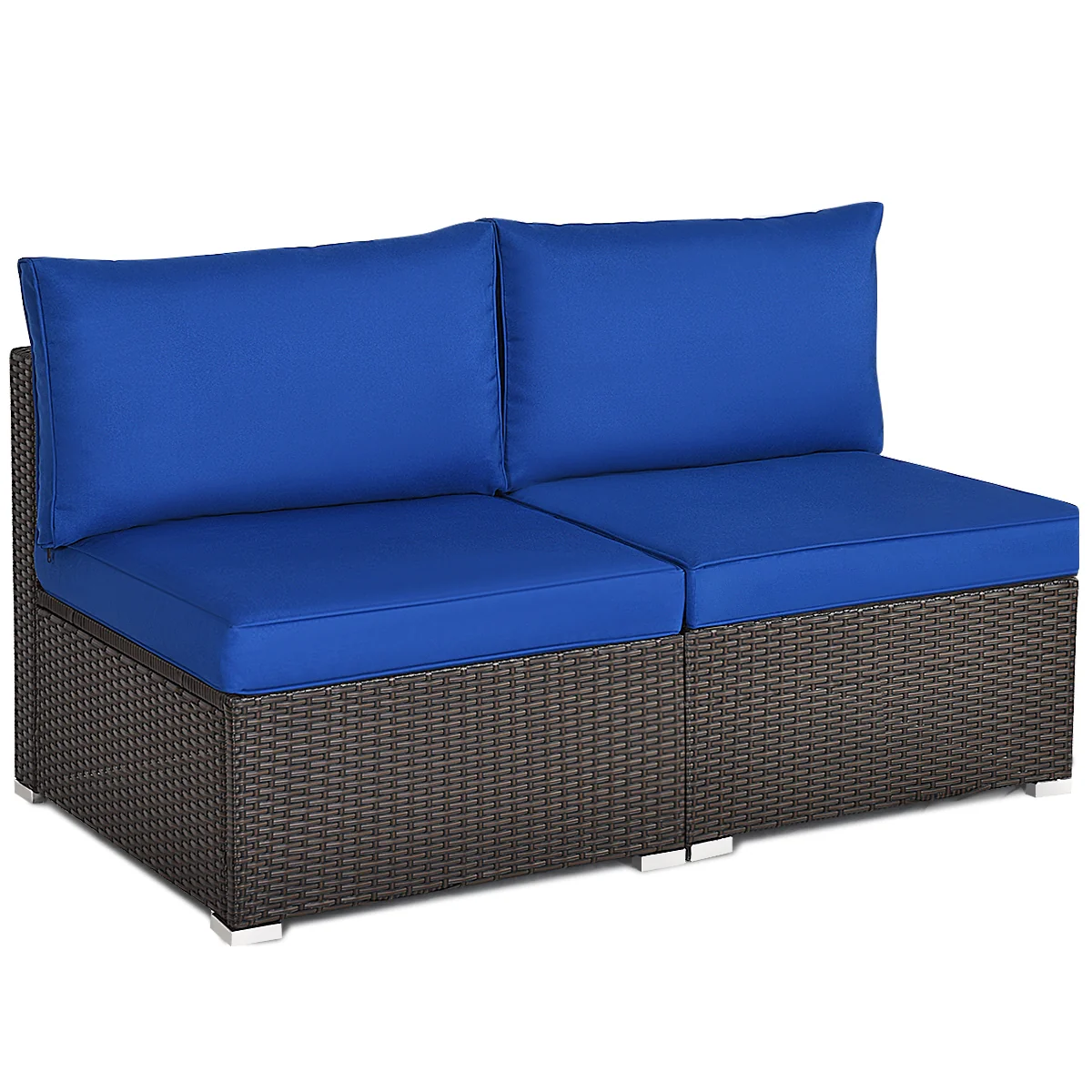 Patio Rattan Armless Sofa Set, 2 Pieces, Navy