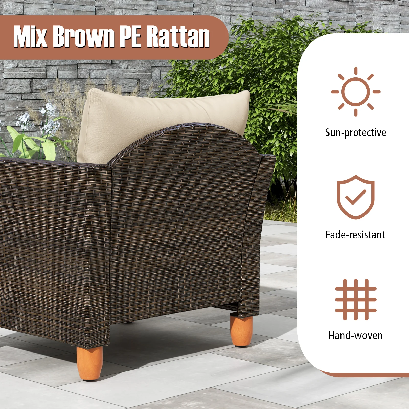 Patio Rattan Bistro Set, 3 Pieces, Wooden Table Top, Brown - Image 8