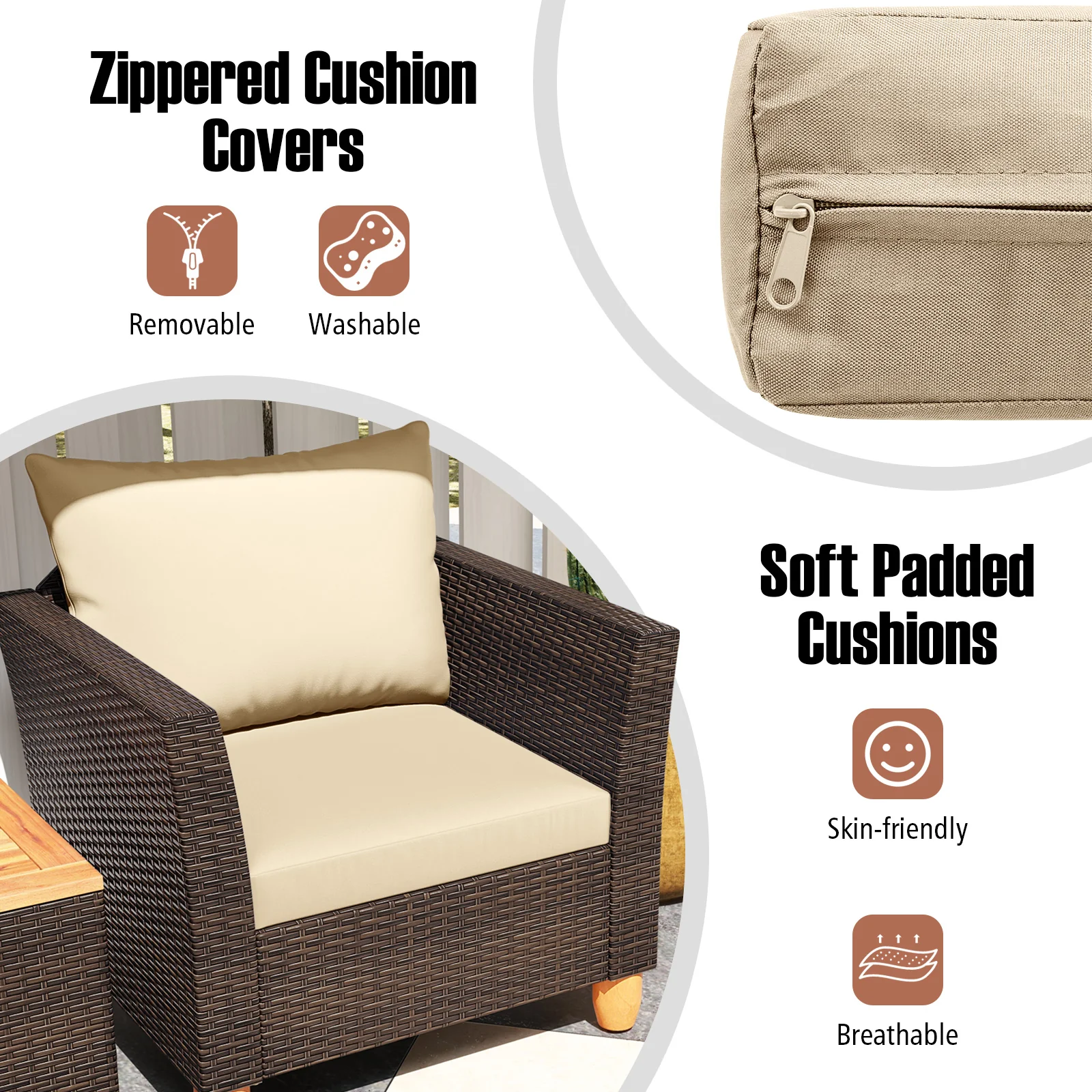 Patio Rattan Bistro Set, 3 Pieces, Wooden Table Top, Brown - Image 9