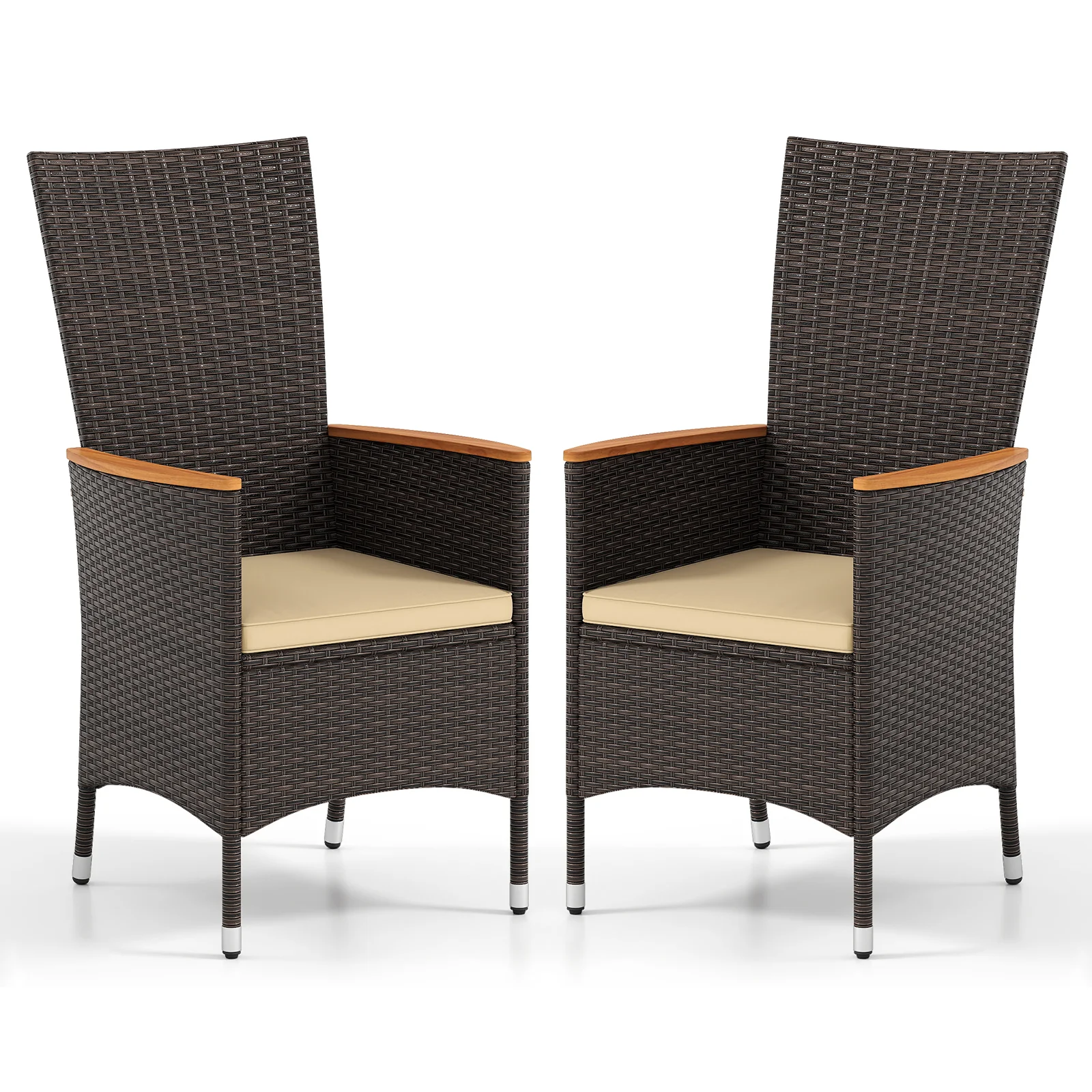 Patio Rattan Chairs Set of 2 Outdoor Wicker Dining Chairs with High Backrest, Beige - Image 4