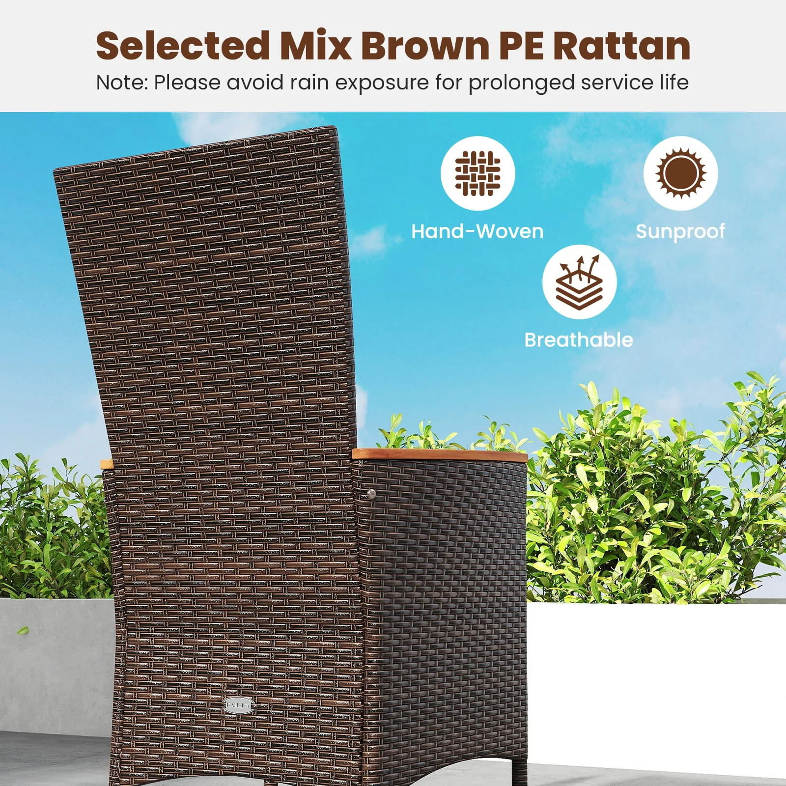 Patio Rattan Chairs Set of 4 Outdoor Wicker Dining Chairs with High Backrest, Beige - Image 6