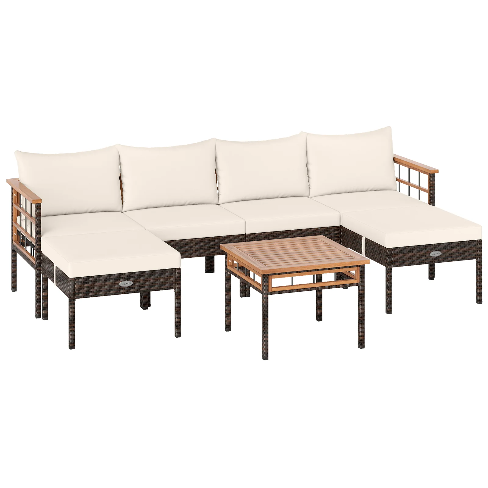 Patio Rattan Chairs with Ottomans and Side Table for Backyard-WH+, White