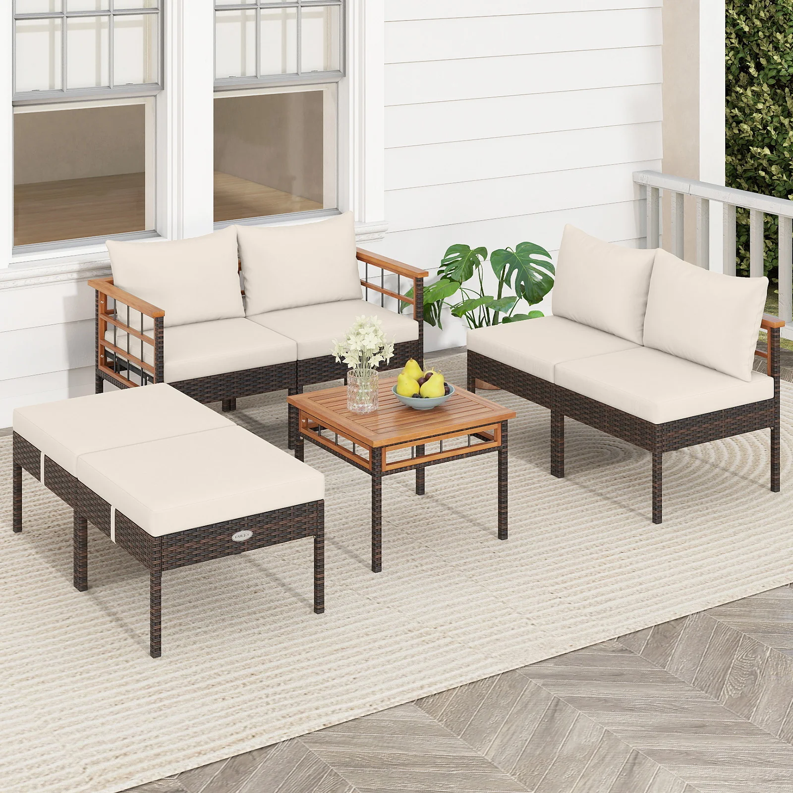 Patio Rattan Chairs with Ottomans and Side Table for Backyard-WH+, White - Image 3