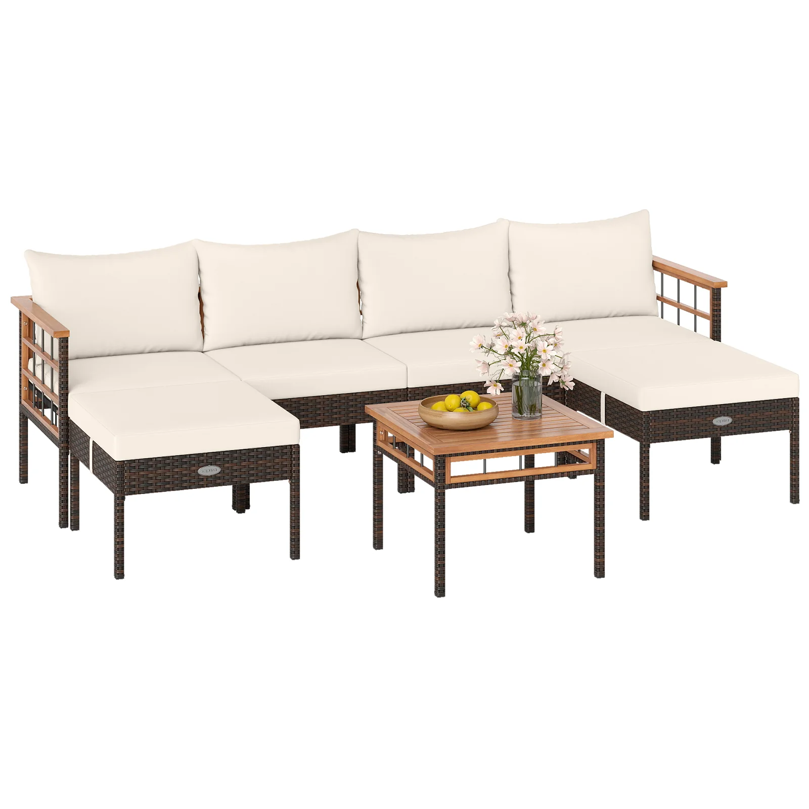 Patio Rattan Chairs with Ottomans and Side Table for Backyard-WH+, White - Image 5