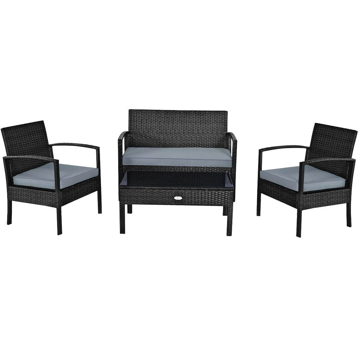 Patio Rattan Cushioned Furniture Set, 4 Pieces, Gray - Image 4
