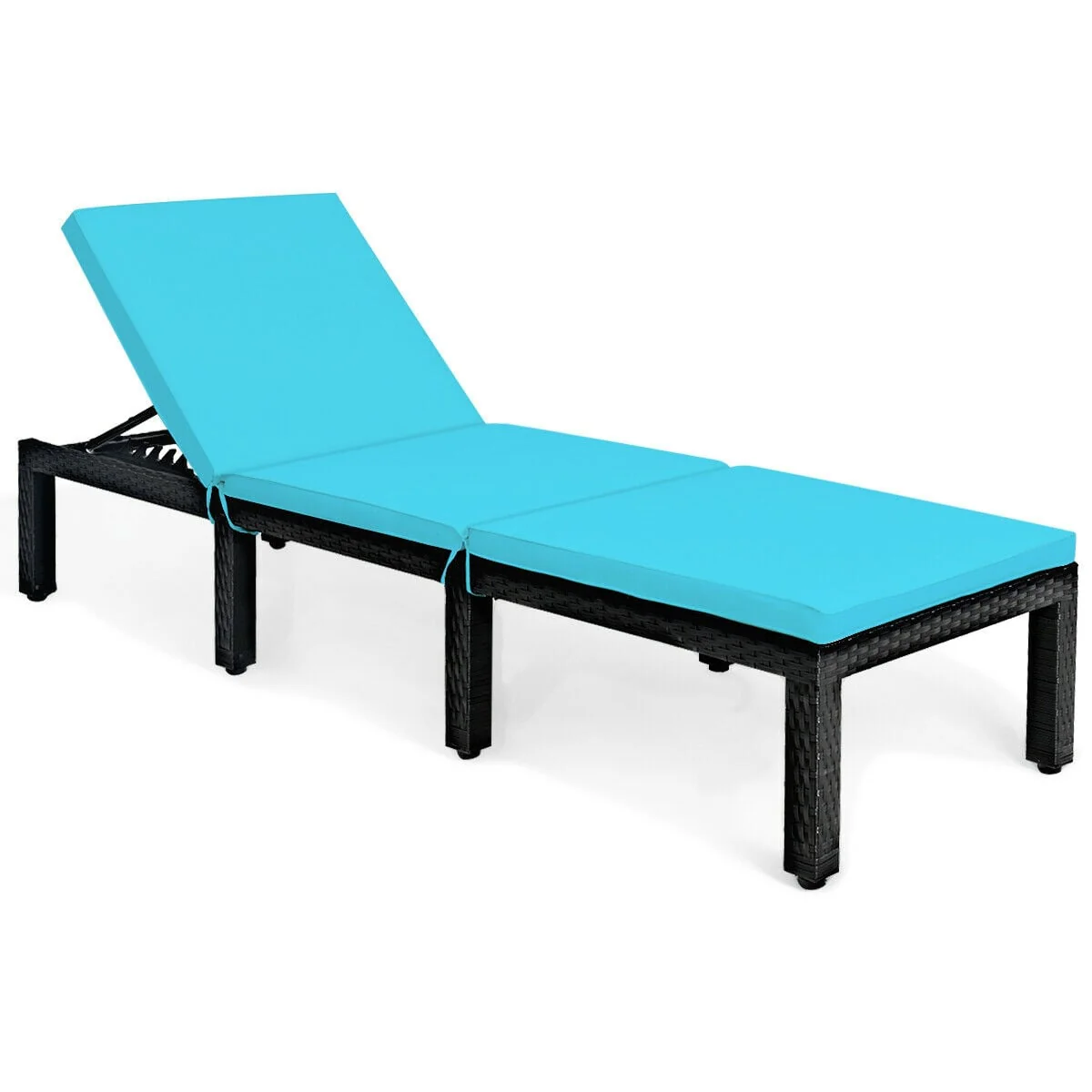 Patio Rattan Cushioned Height Adjustable Lounge Chair, Blue - Image 10