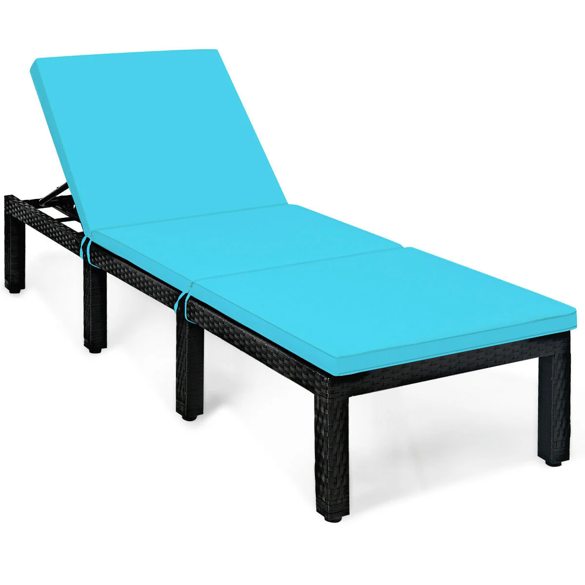 Patio Rattan Cushioned Height Adjustable Lounge Chair, Blue - Image 4