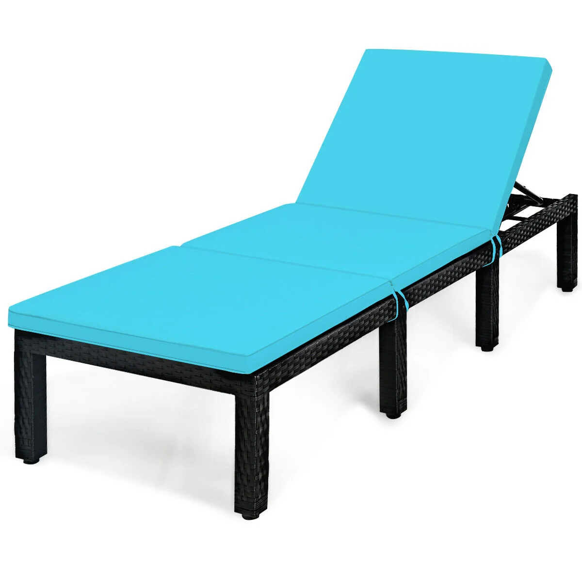 Patio Rattan Cushioned Height Adjustable Lounge Chair, Blue - Image 5