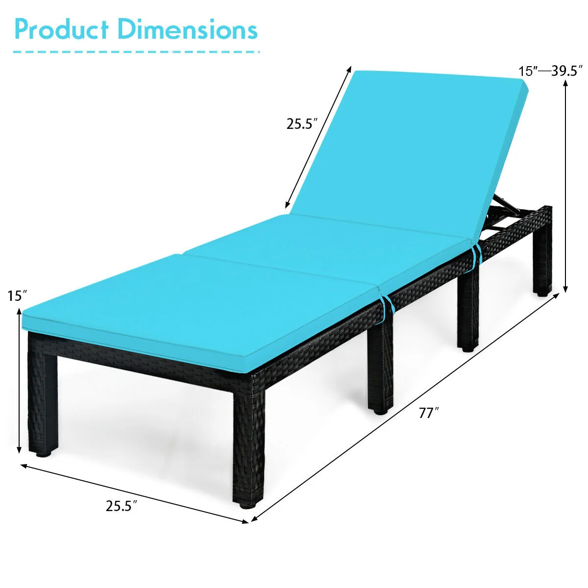 Patio Rattan Cushioned Height Adjustable Lounge Chair, Blue - Image 6