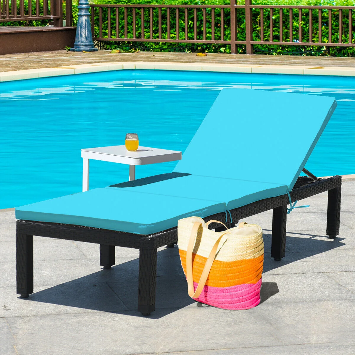 Patio Rattan Cushioned Height Adjustable Lounge Chair, Blue - Image 9