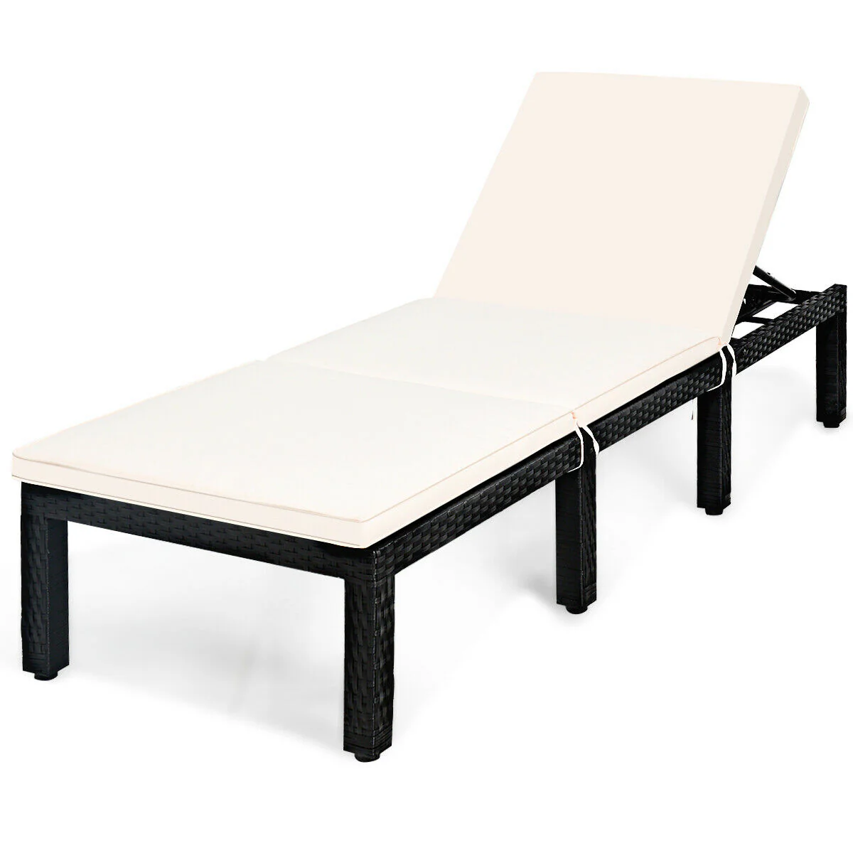 Patio Rattan Cushioned Height Adjustable Lounge Chair, White - Image 4