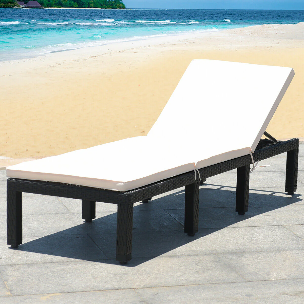 Patio Rattan Cushioned Height Adjustable Lounge Chair, White - Image 7
