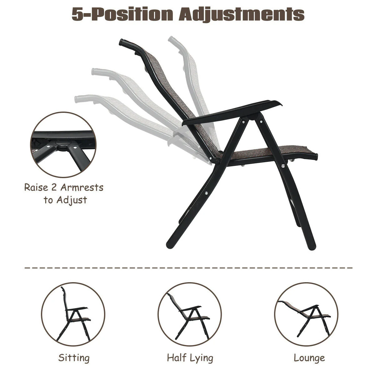 Patio Rattan Folding Chair, Brown - Image 10