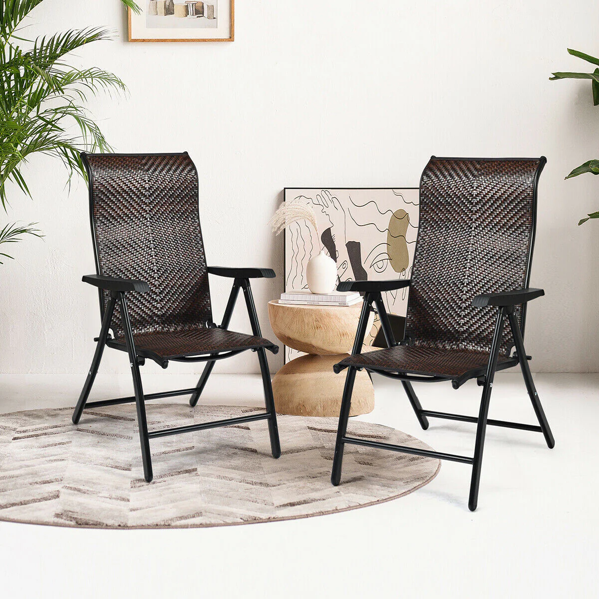 Patio Rattan Folding Chair, Brown - Image 2