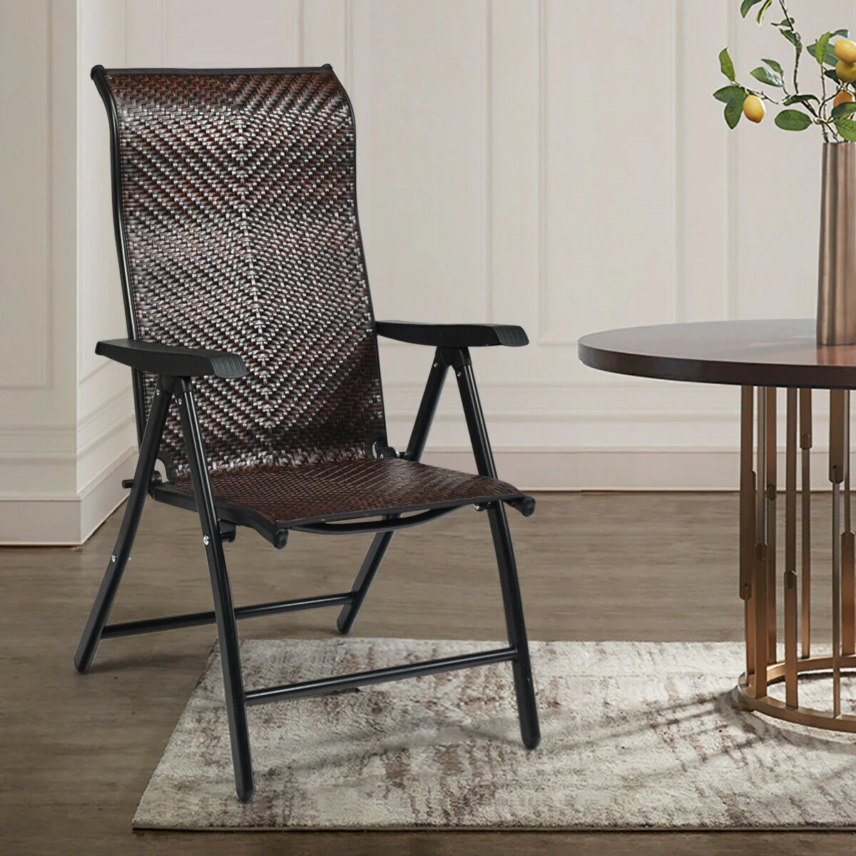 Patio Rattan Folding Chair, Brown - Image 3