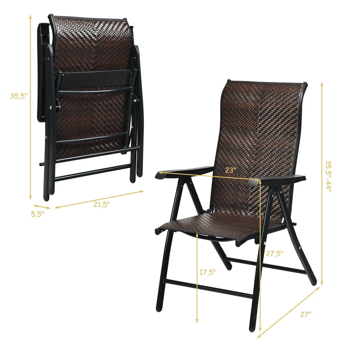 Patio Rattan Folding Chair, Brown - Image 6