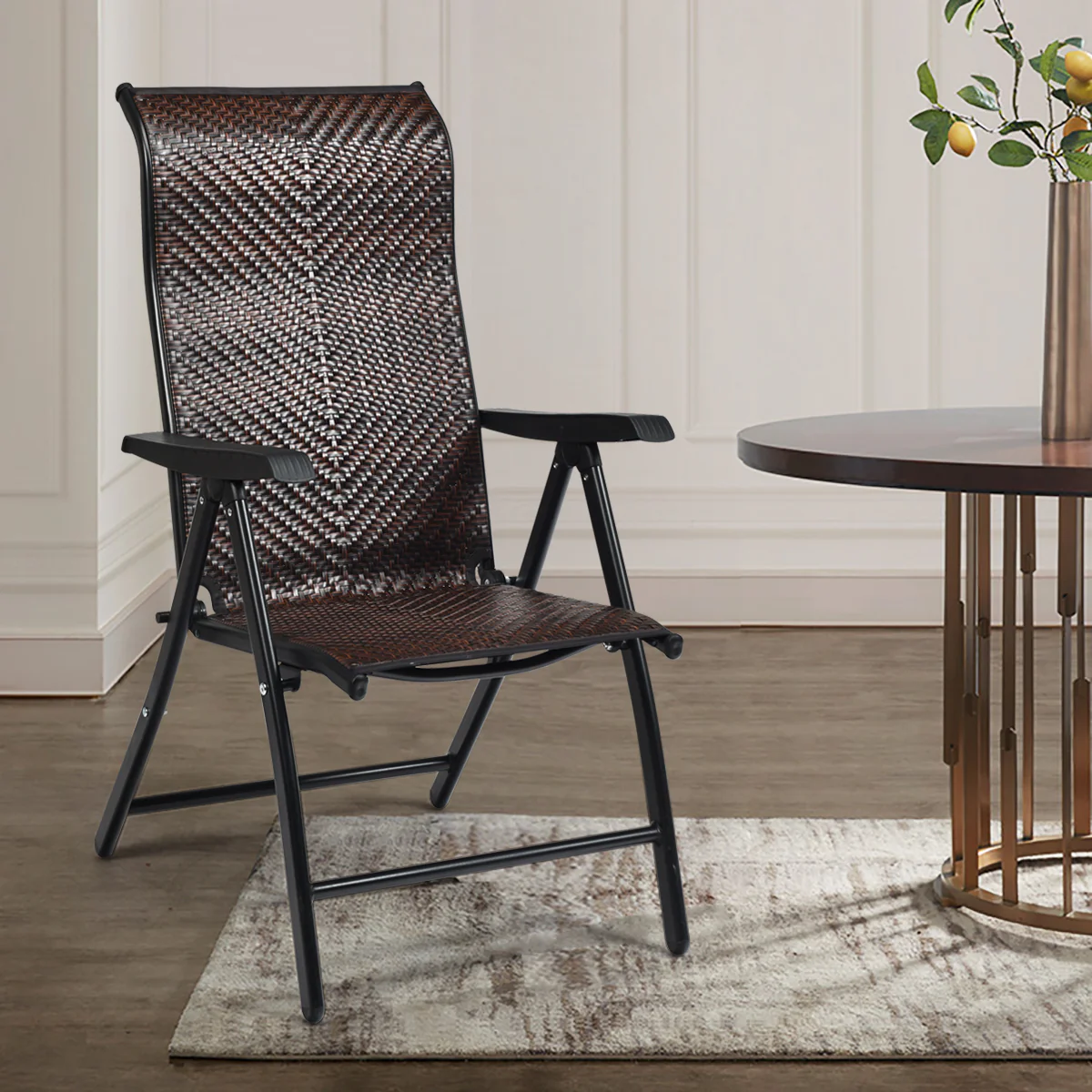 Patio Rattan Folding Reclining Chair, Brown - Image 6