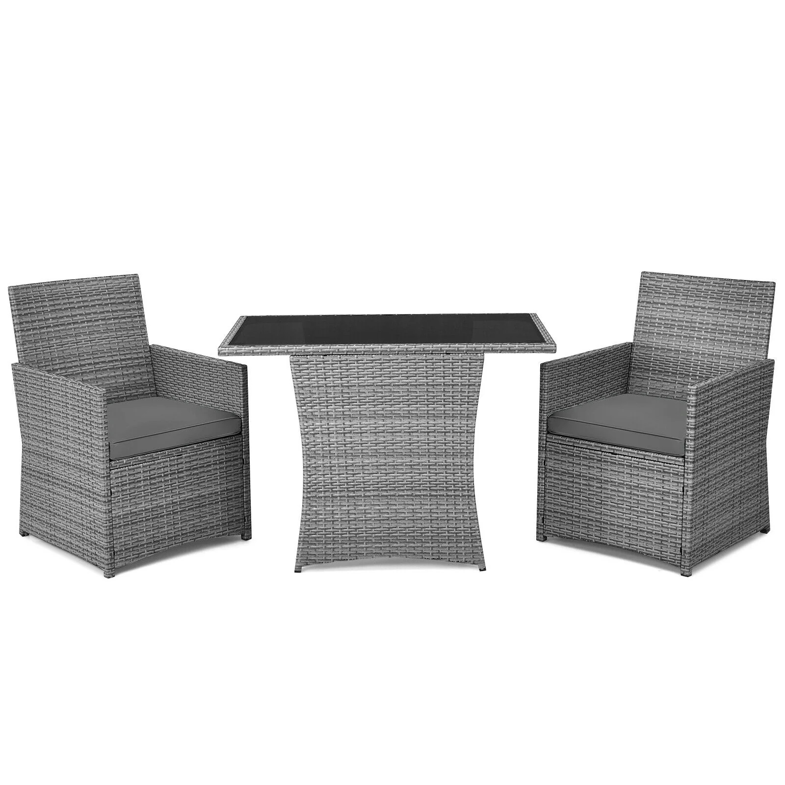 Patio Rattan Furniture Set, 3 Pieces, Cushioned Armrest Sofa, Gray - Image 4