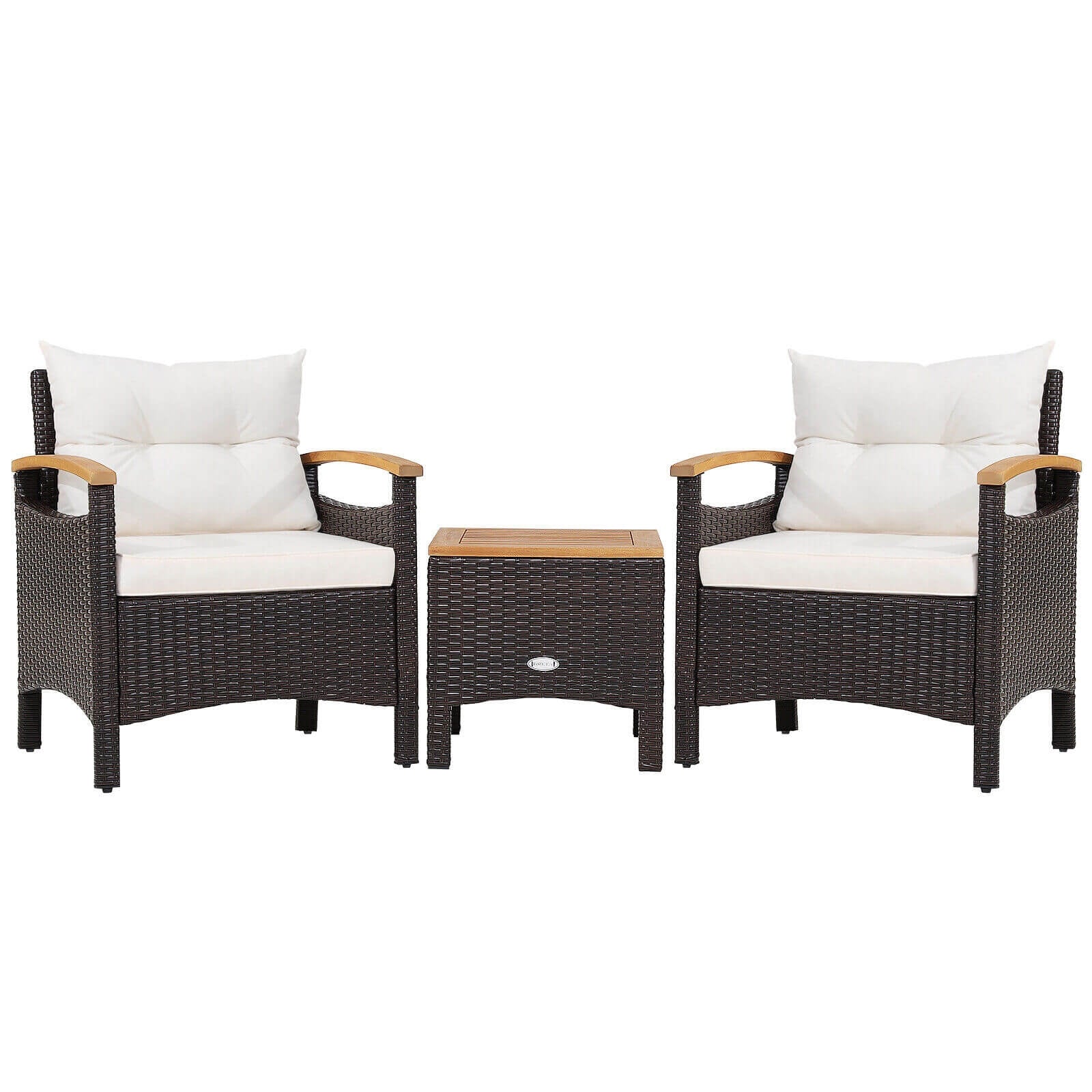 Patio Rattan Furniture Set, 3 Pieces, Removable Cushion, Off White