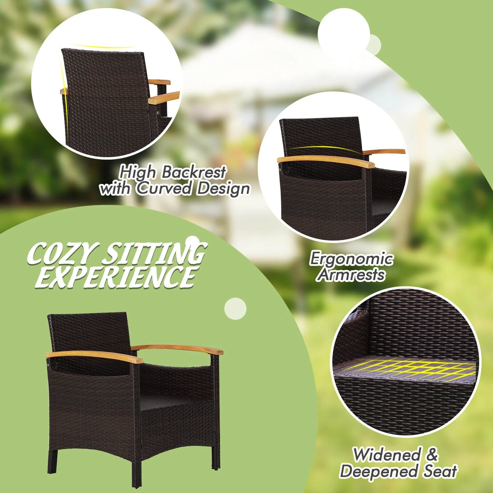 Patio Rattan Furniture Set, 3 Pieces, Removable Cushion, Off White - Image 9