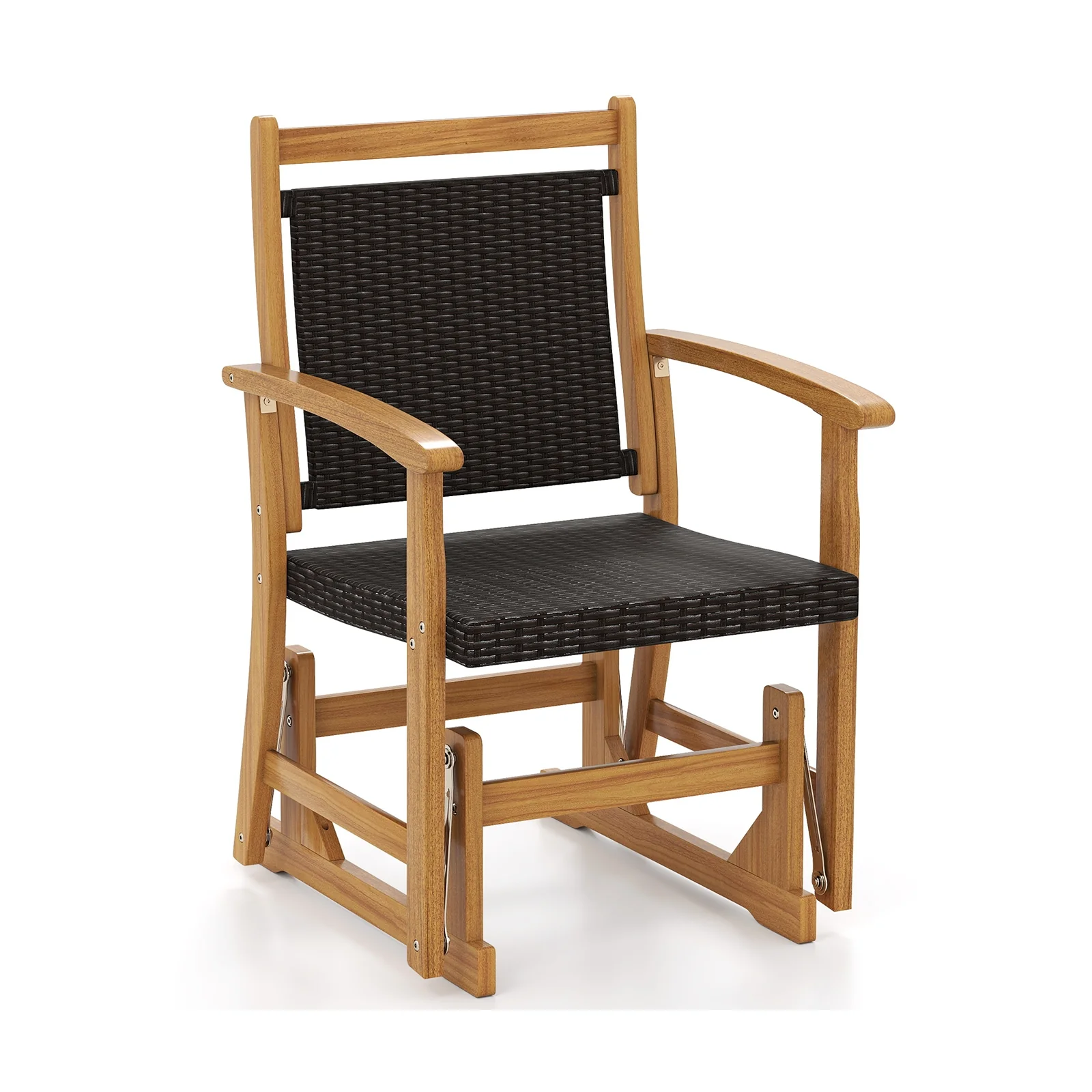 Patio Rattan Glider Chair, Acacia Wood Frame, Brown