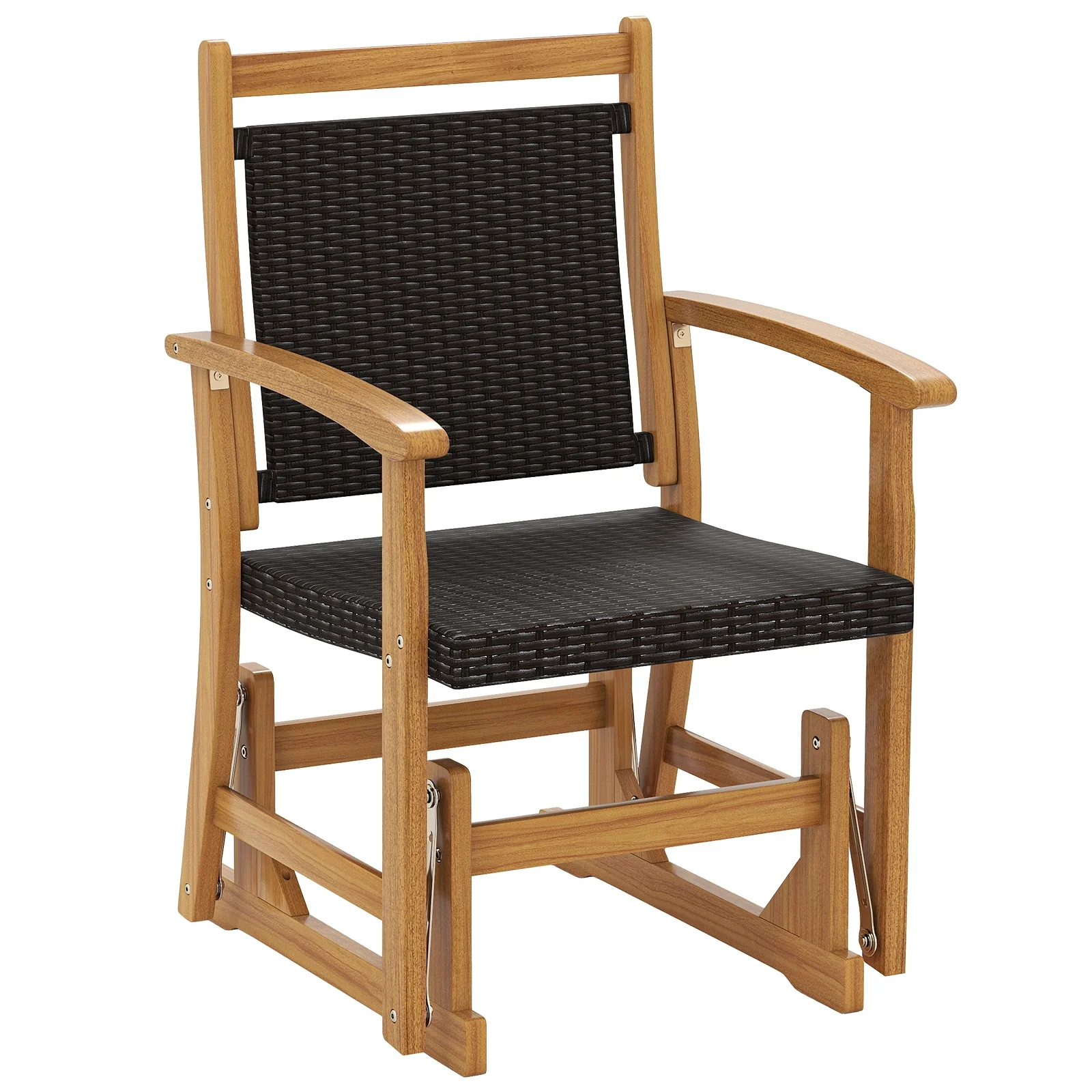 Patio Rattan Glider Chair, Acacia Wood Frame, Brown - Image 5