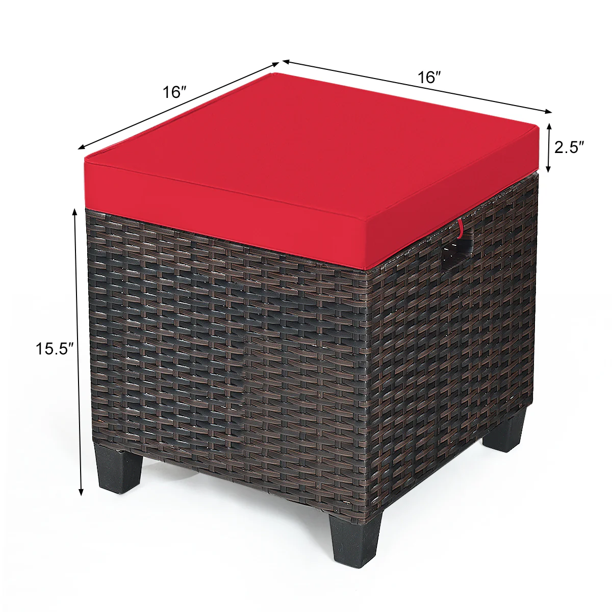Patio Rattan Ottoman, Cushioned Seat, 2PCS, Red - Image 5