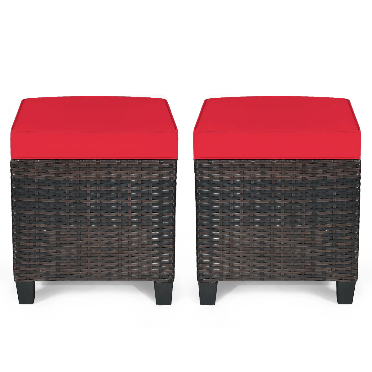 Patio Rattan Ottoman, Cushioned Seat, 2PCS, Red - Image 8