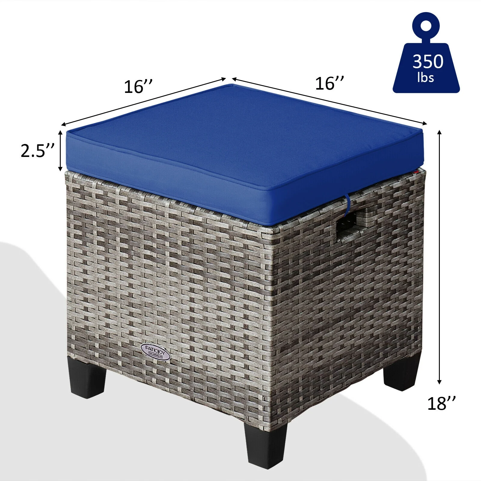 Patio Rattan Ottoman Seat, Removable Cushions, Navy - Image 6