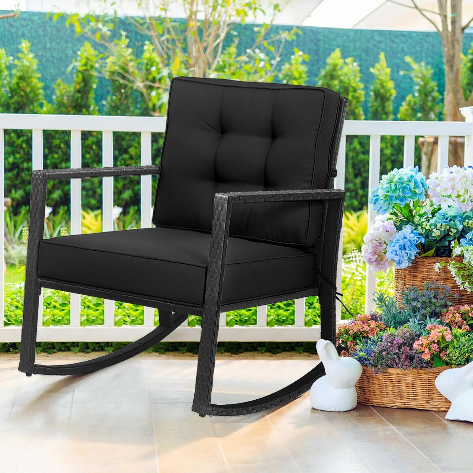 Patio Rattan Rocker Glider Chair, Black - Image 2