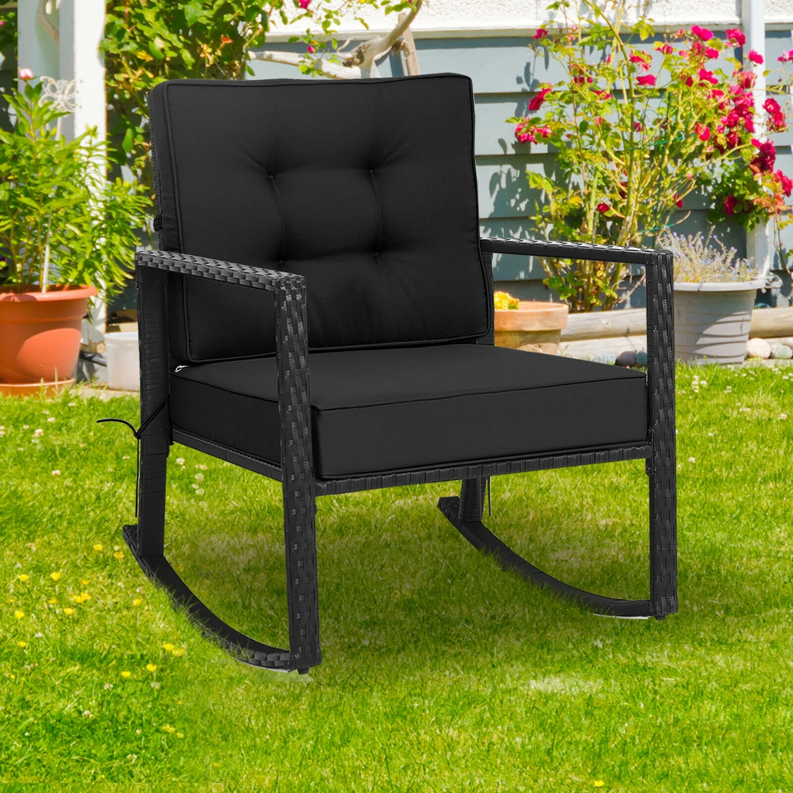 Patio Rattan Rocker Glider Chair, Black - Image 3