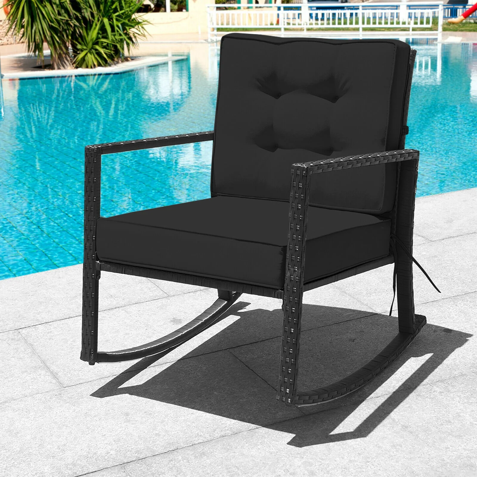 Patio Rattan Rocker Glider Chair, Black - Image 8
