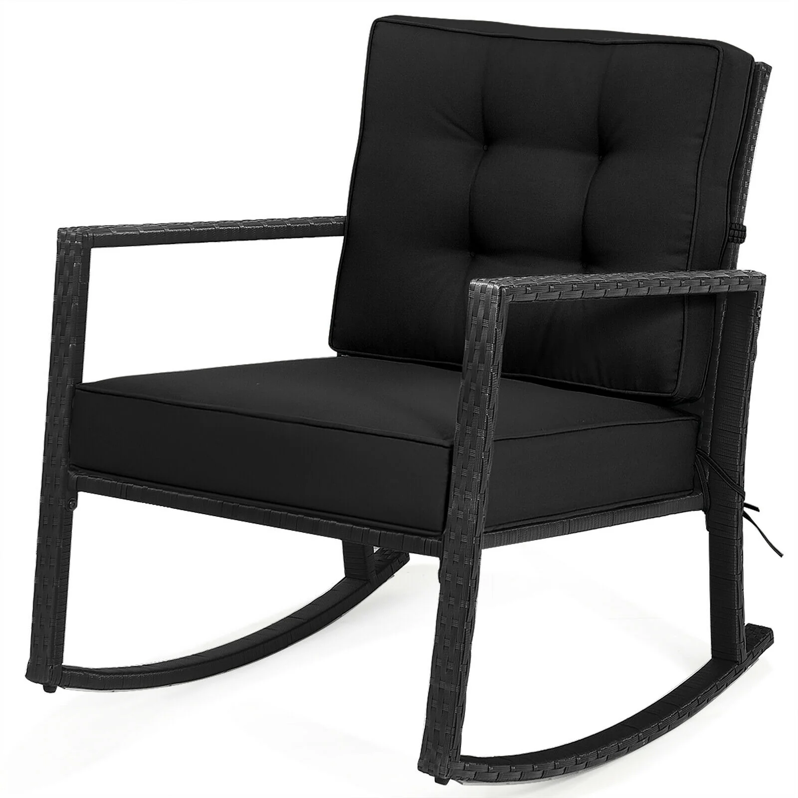 Patio Rattan Rocker Glider Chair, Black - Image 9