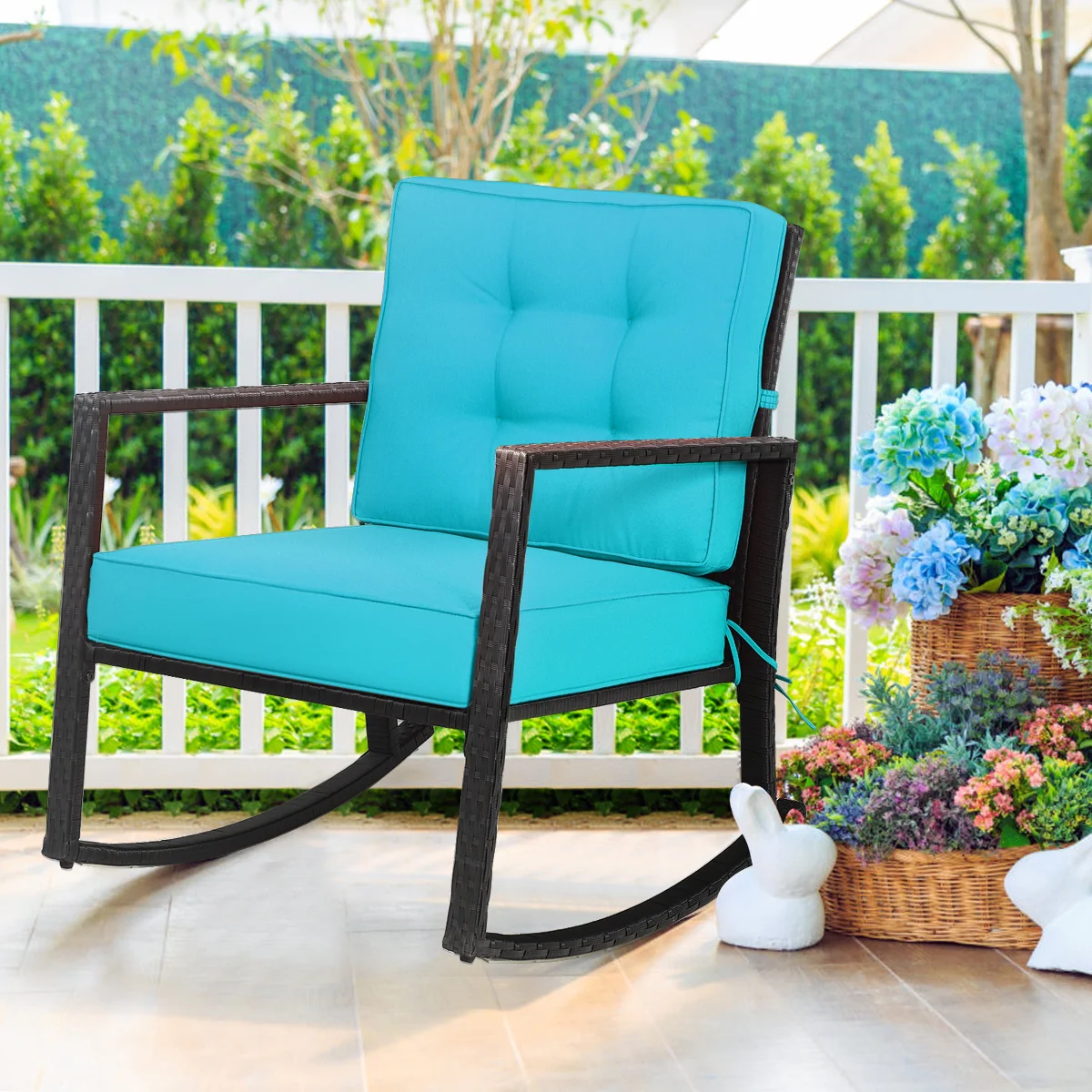 Patio Rattan Rocker Glider Chair, Turquoise - Image 3
