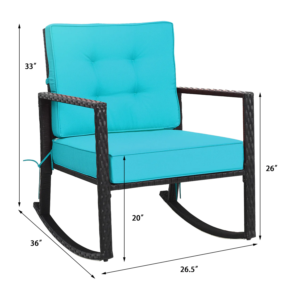 Patio Rattan Rocker Glider Chair, Turquoise - Image 5