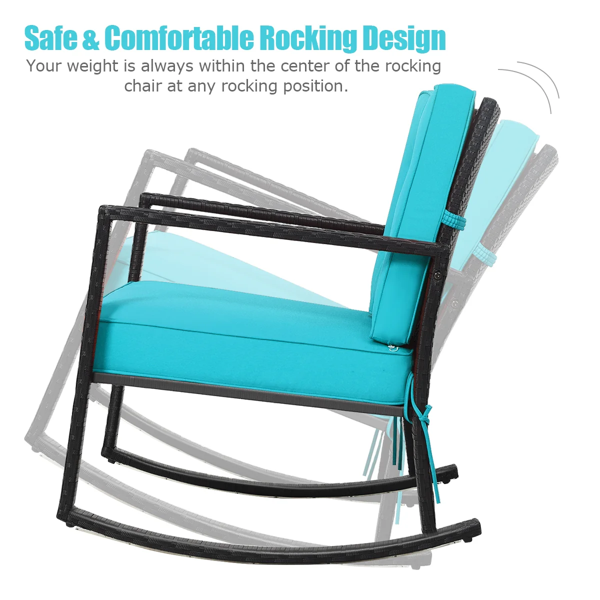 Patio Rattan Rocker Glider Chair, Turquoise - Image 6