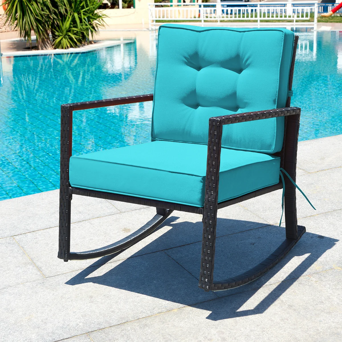 Patio Rattan Rocker Glider Chair, Turquoise - Image 7